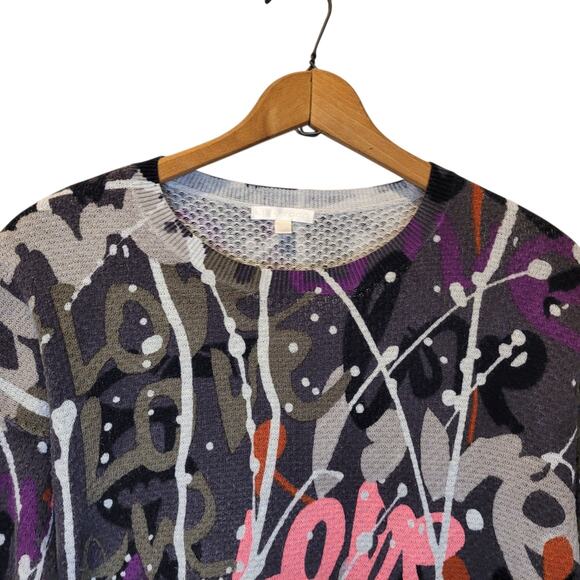 Lisa Todd Womens Cotton Love Language Graffiti Print Long Sleeve Sweater Size XS - Picture 2 of 10